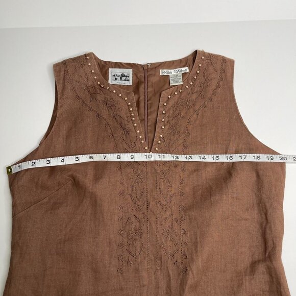 Nikki Valenti 100% Irish Linen Shift Dress Size 12 Embroidered Beaded Lagenlook - Picture 10 of 14